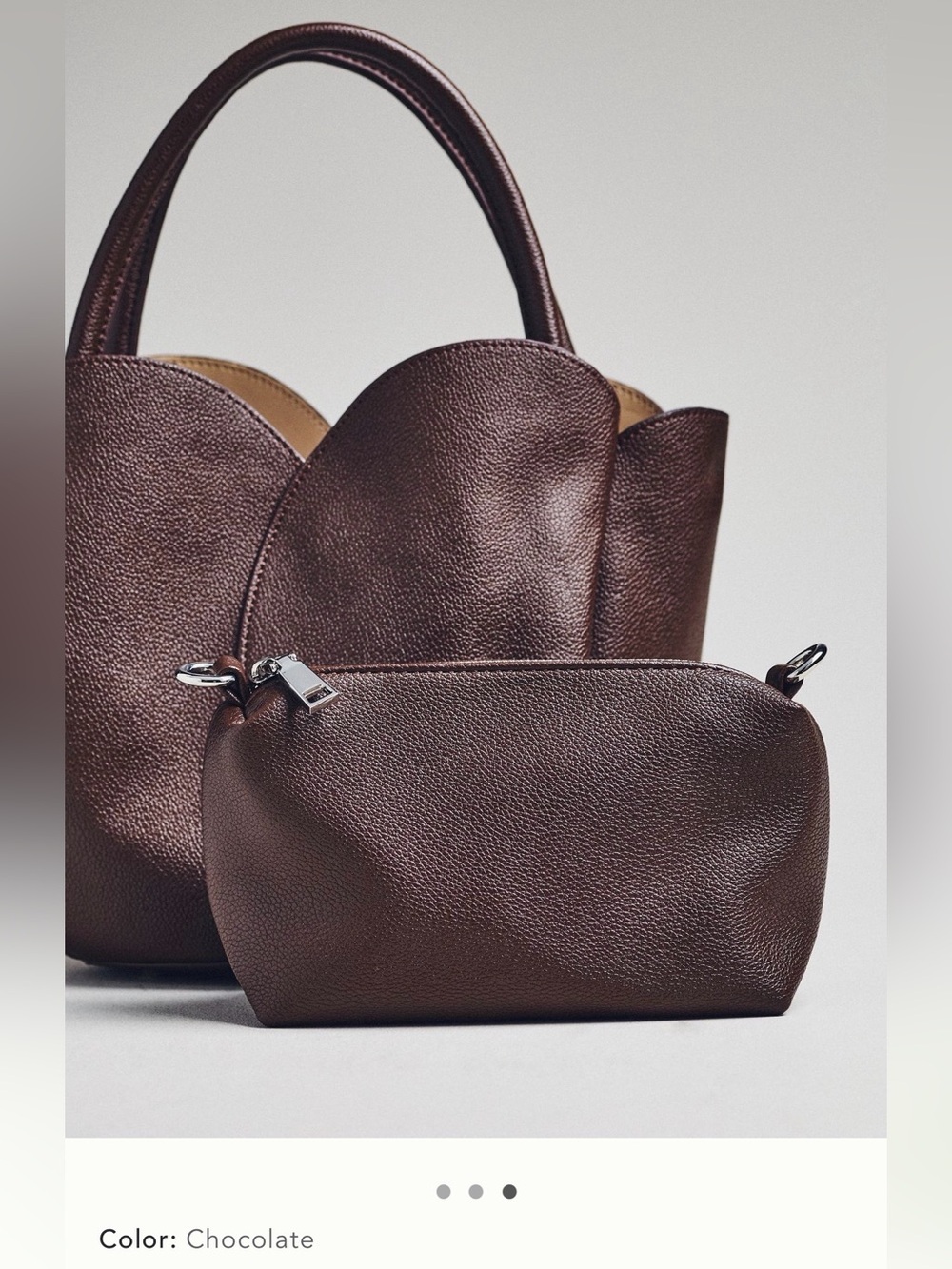NWT new melie bianco Anthropologie tulip handle crossbody tote bag + Pouch brown